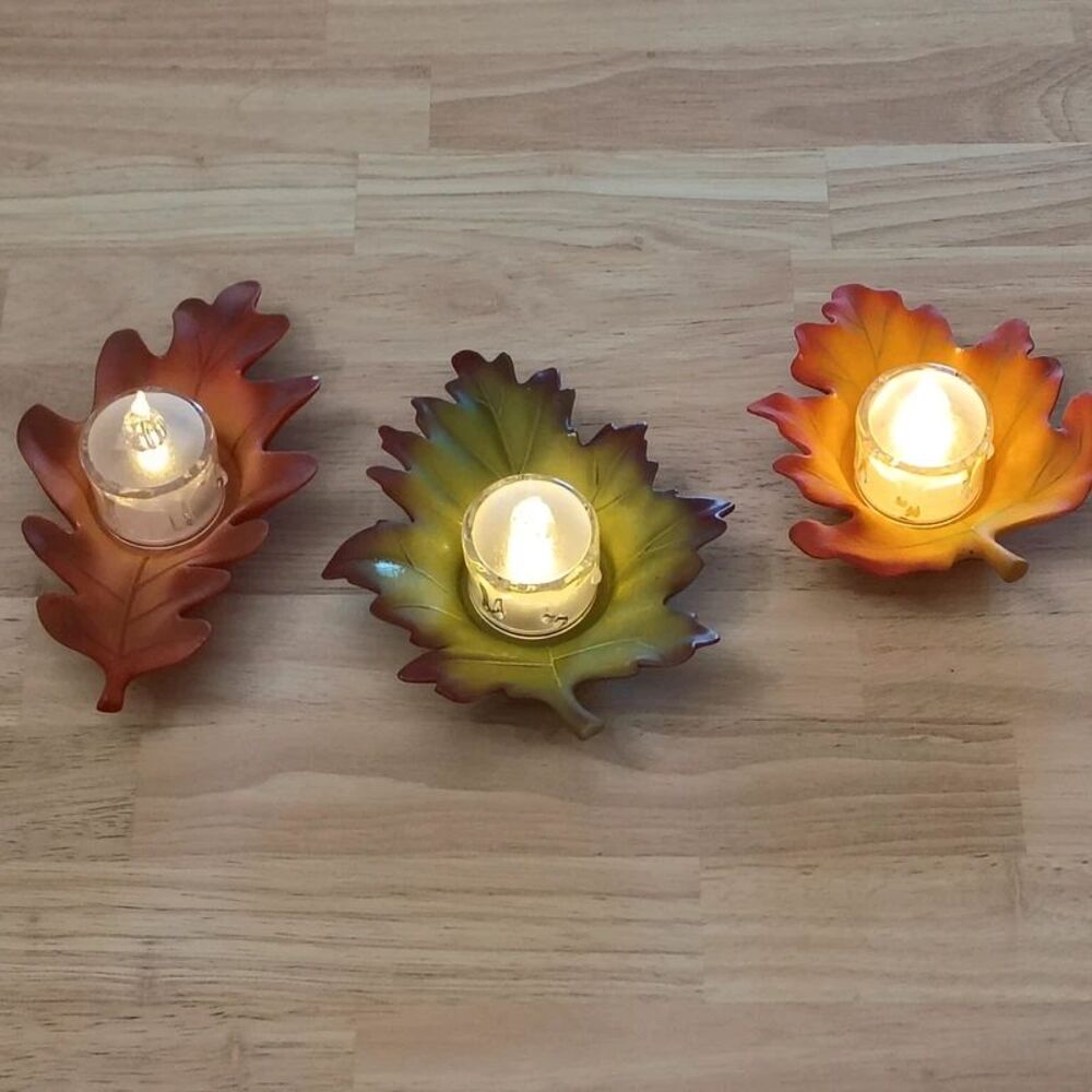 Partylite Set of 3 Ceramic Leaf Tealight Candle Holders Small Flaw